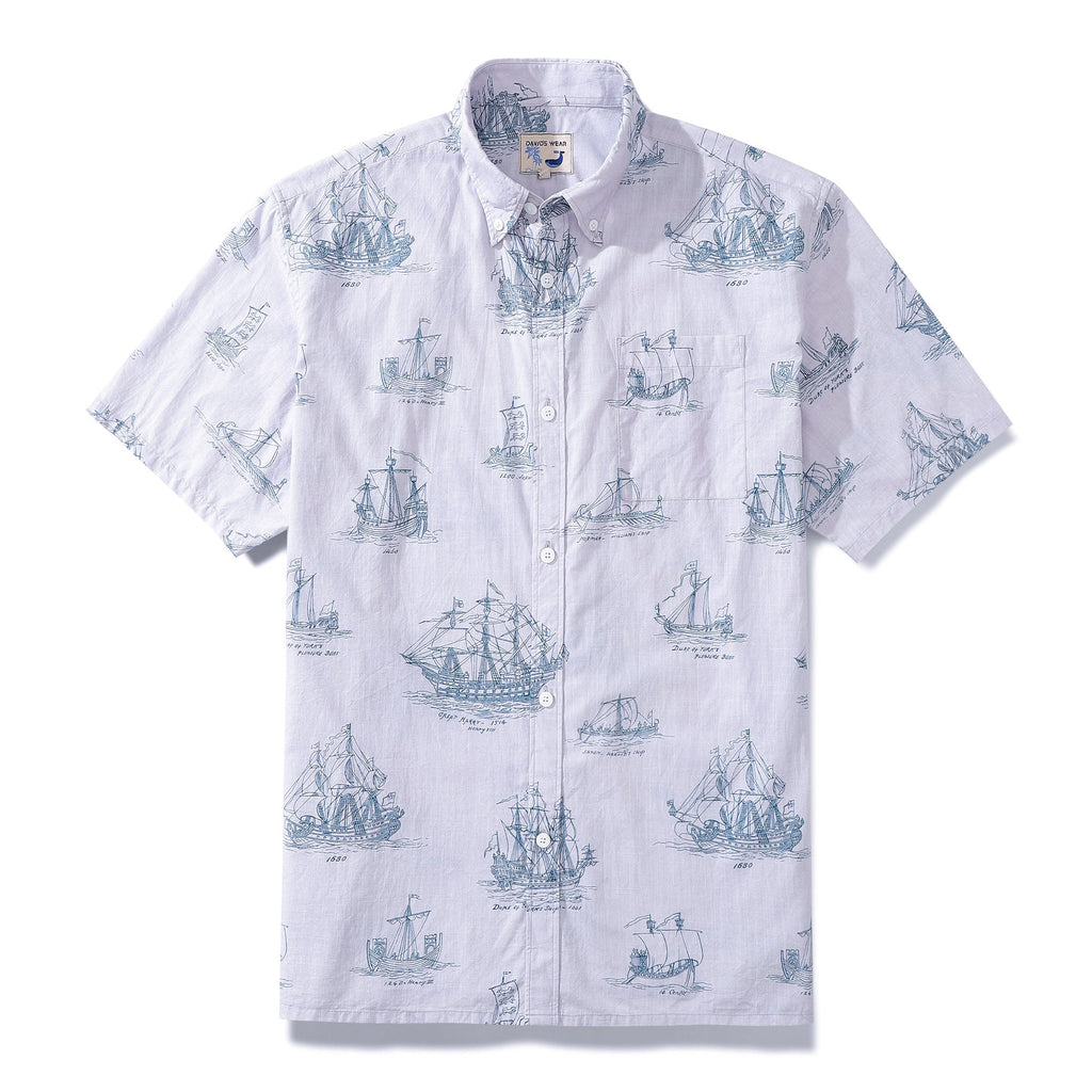 Hawaiian Shirt For Men Ship And Boat Drawing Short Sleeve Designer Shirt By Amy