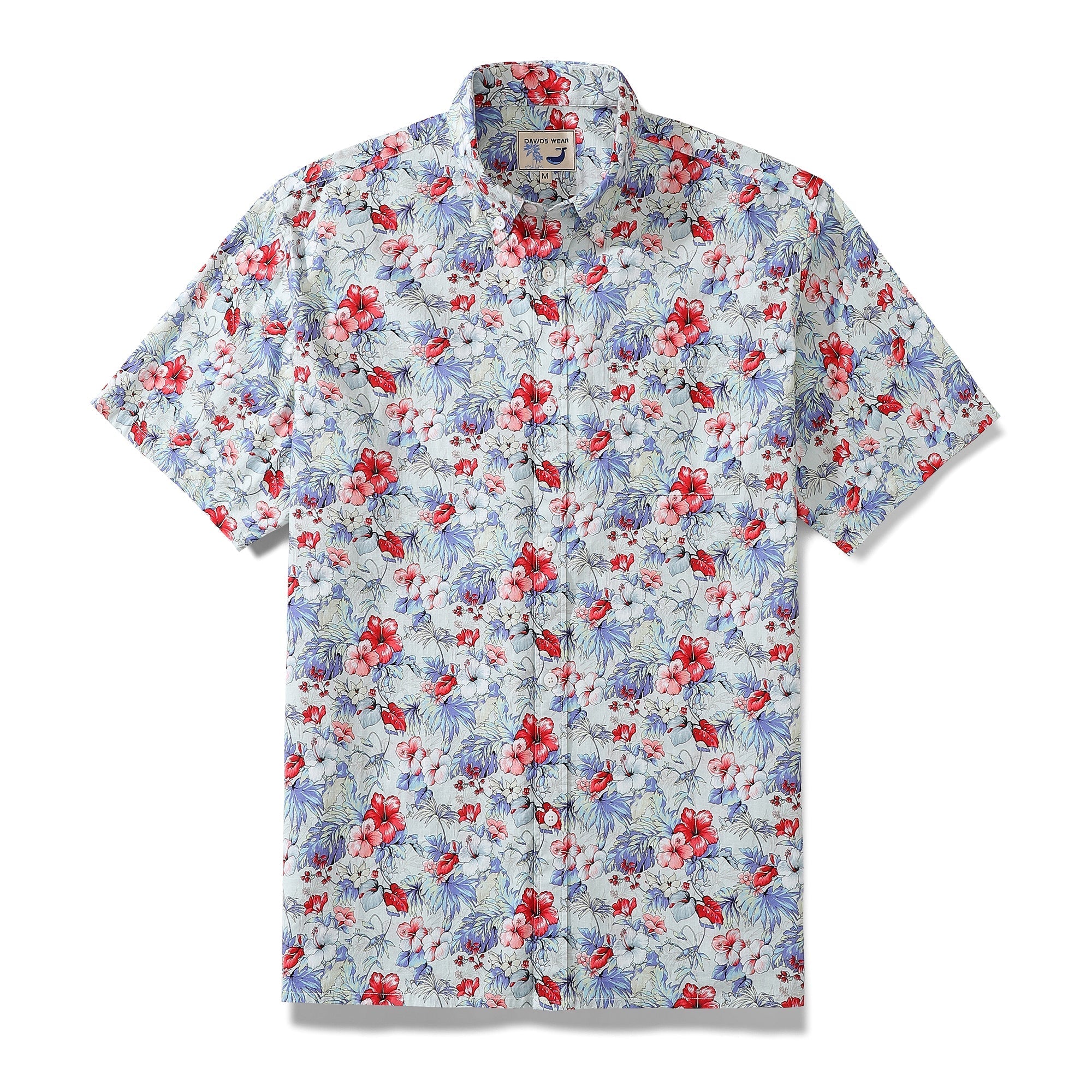 Men's Hawaiian Shirt Tropical Hibiscus Floral Cotton Aloha Shirt Button Down By Amy