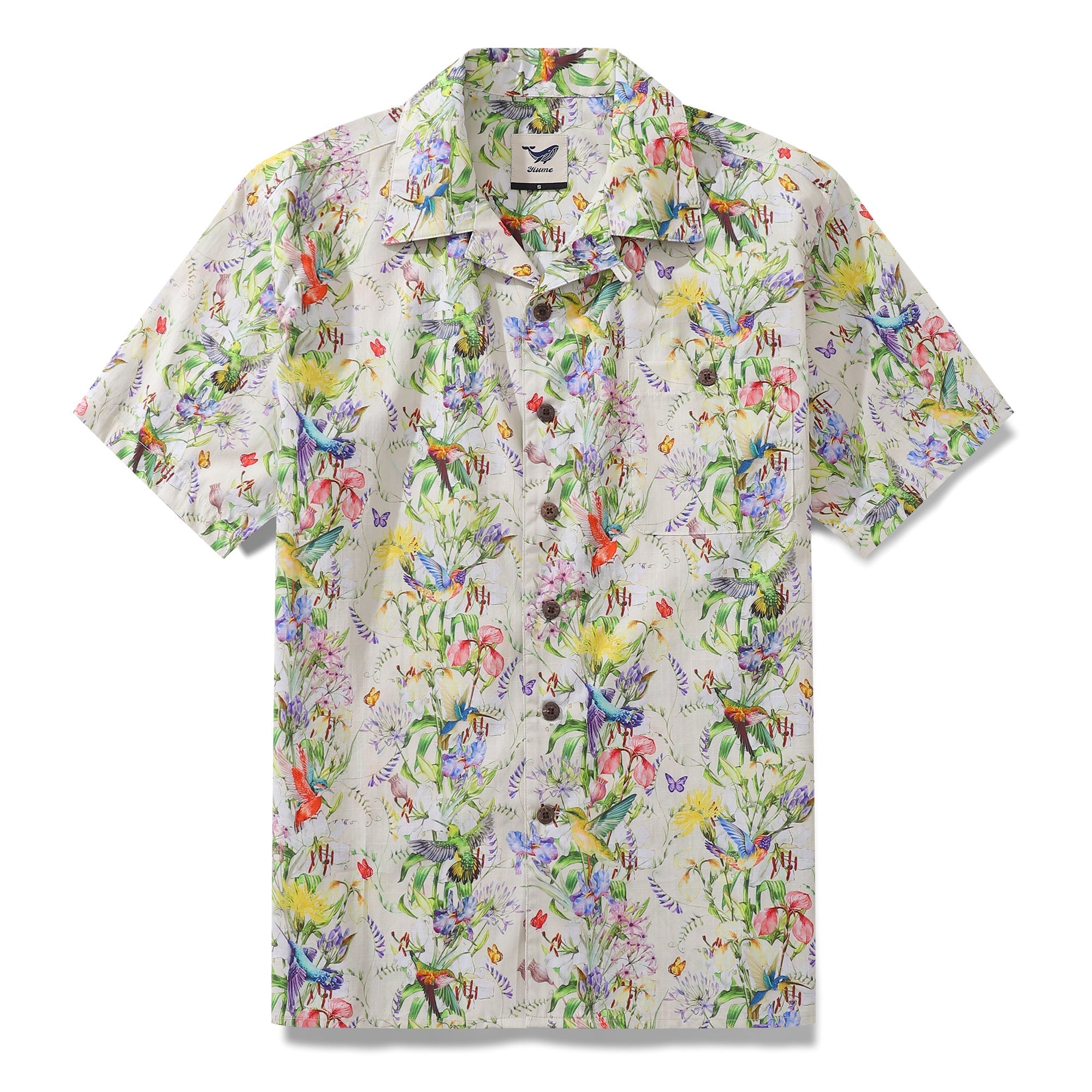 Hawaiian Shirt For Men Hummingbirds Dancing in Flowers Shirt Camp Collar 100% Cotton By Cigar