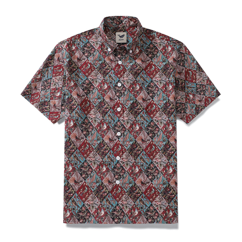 Men's Hawaiian Shirt Symphony of Birds Print Cotton Button-down Short Sleeve Aloha Shirt By Amy