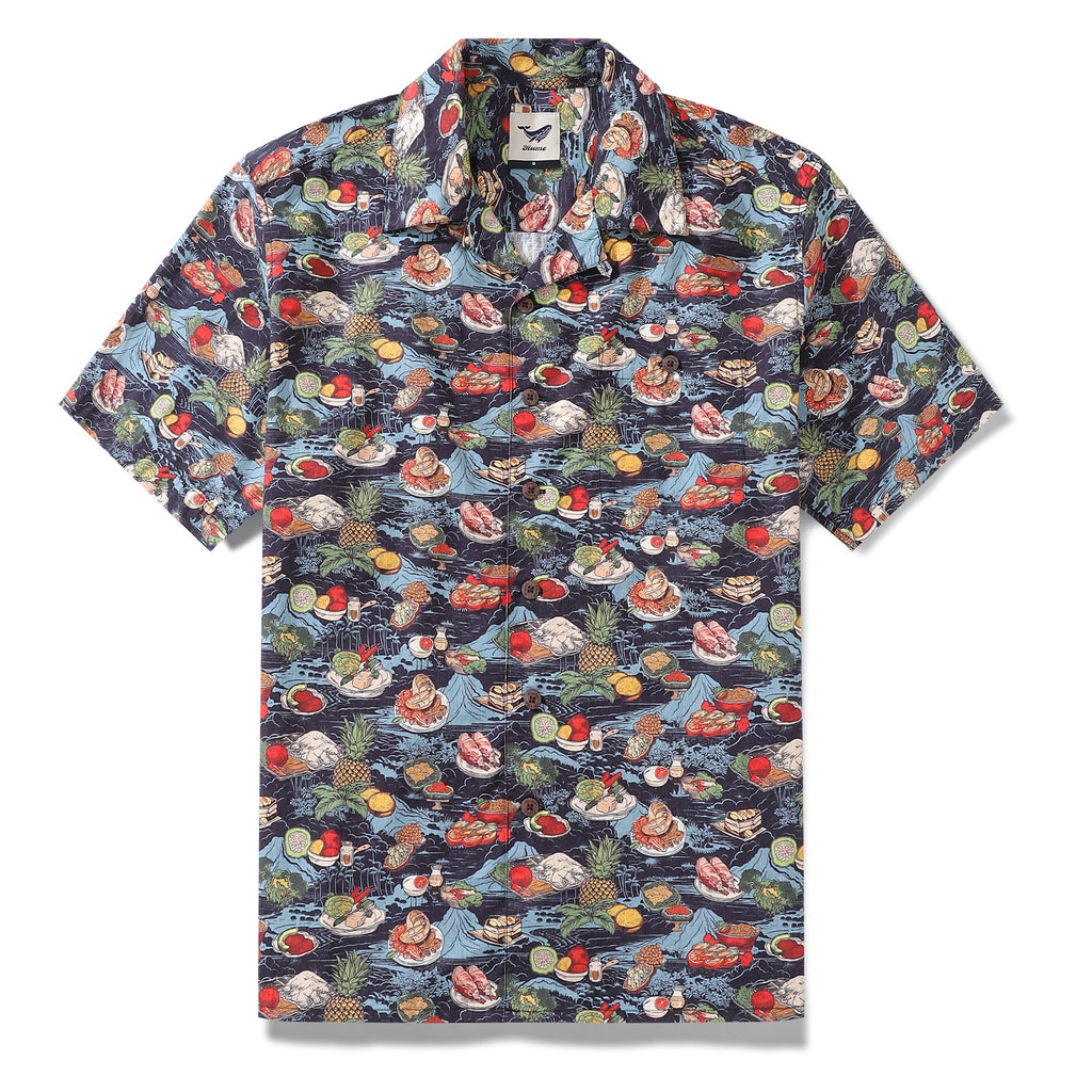 1970s Vintage Hawaiian Shirt Thanksgiving feast Shirt Camp Collar 100% Cotton By Amy