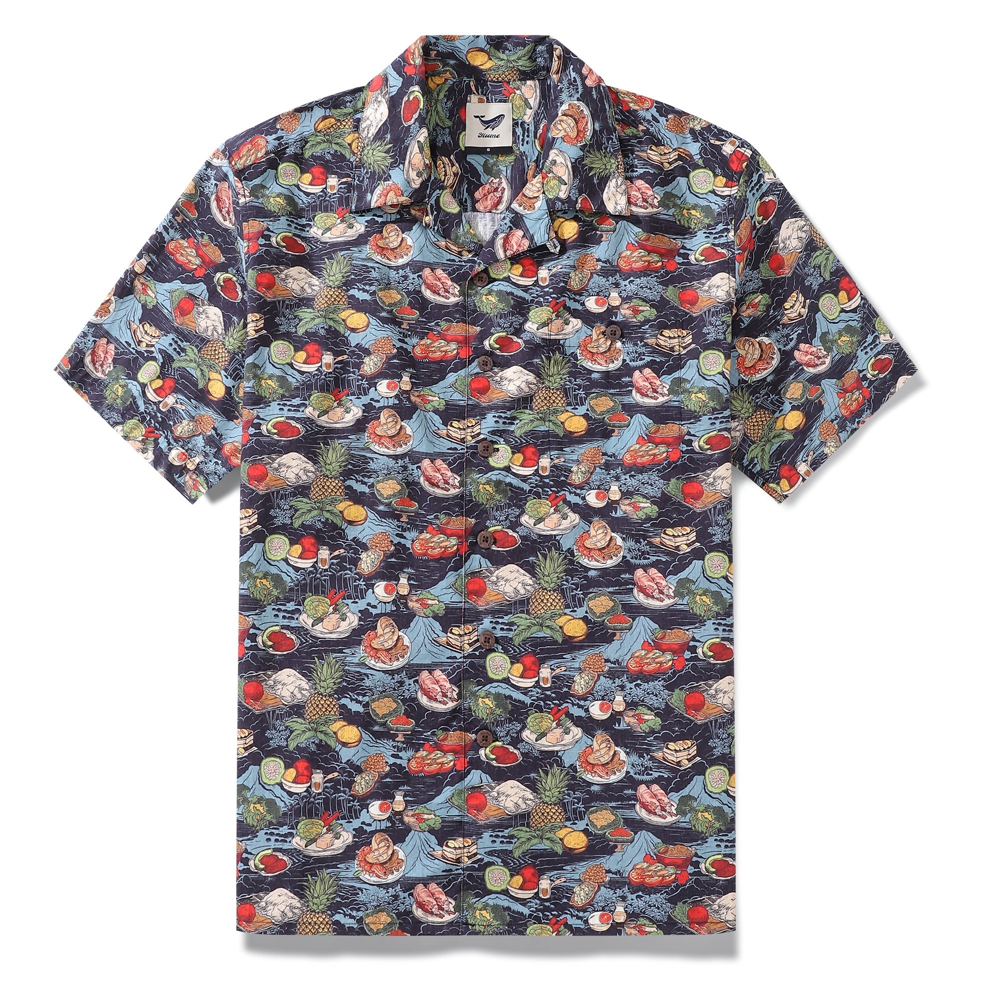 1970s Vintage Hawaiian Shirt Thanksgiving feast Shirt Camp Collar 100% Cotton By Amy