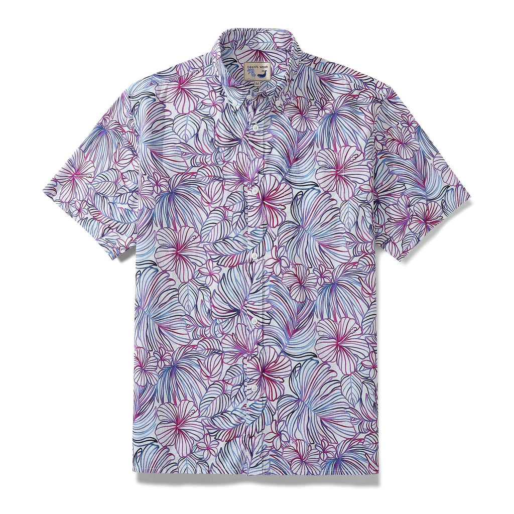 Men's Hawaiian Shirt Purple Tropical Floral Cotton Aloha Shirt Button Down By Amy