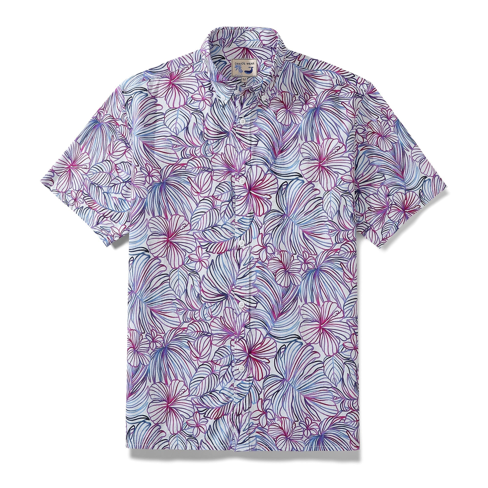 Men's Hawaiian Shirt Purple Tropical Floral Cotton Aloha Shirt Button Down By Amy