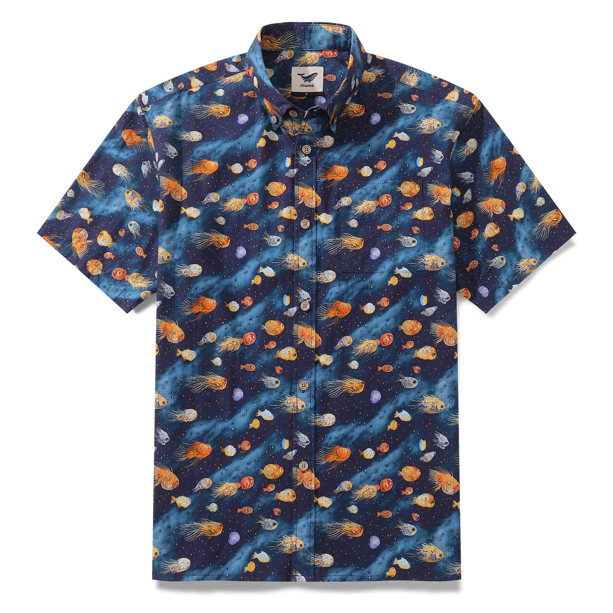 Men's Hawaiian Shirt Aquatic Reverie Print Cotton Button-down Short Sleeve Aloha Shirt By Amy