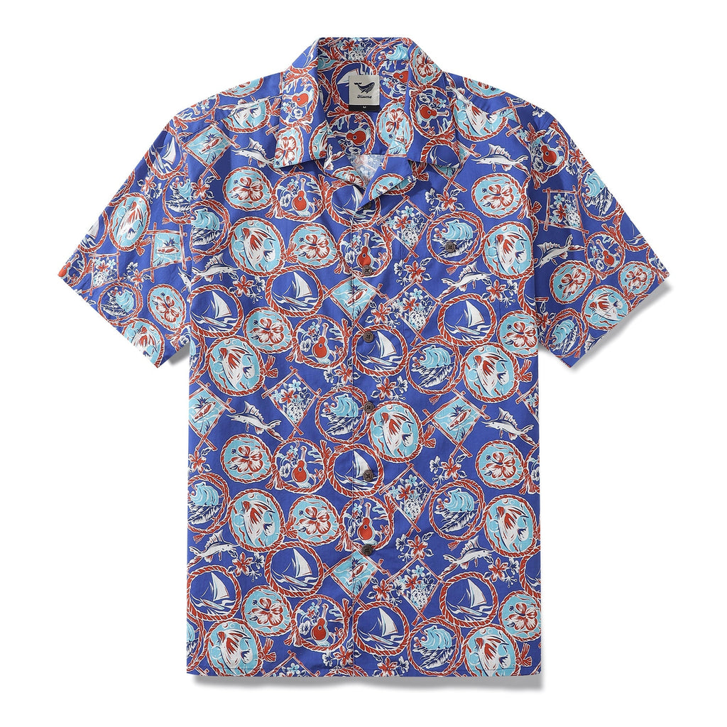 1960s Vintage Hawaiian Shirt For Men Table Time Shirt Camp Collar 100% Cotton By Evan