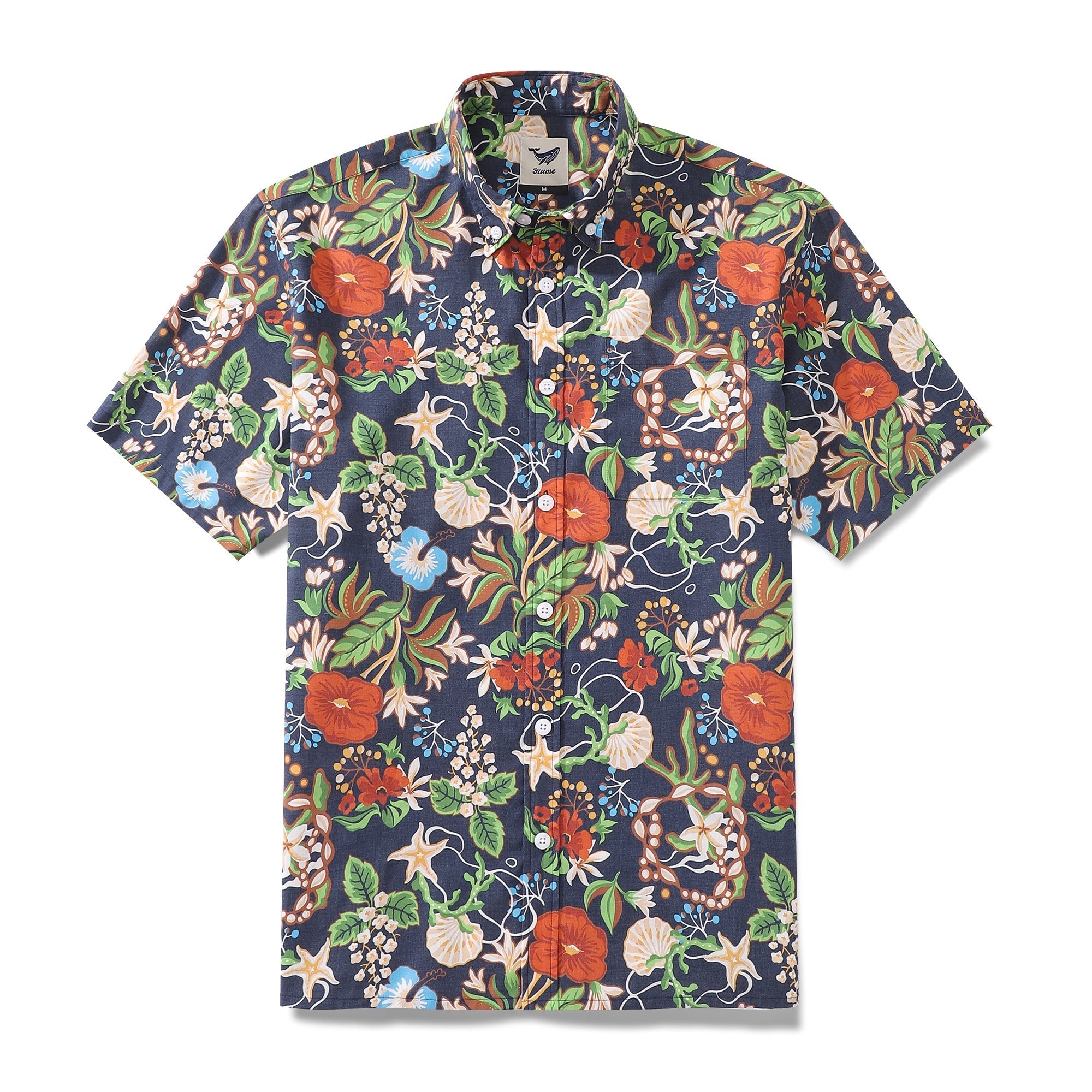 Men's Hawaiian Shirt Treasure Garden Print 1940s Vintage Short Sleeve Aloha Shirt By Evan