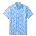Men's Short Sleeve Shirt Men Hawaii Blue Geometry Print Cotton Button Down By Amy