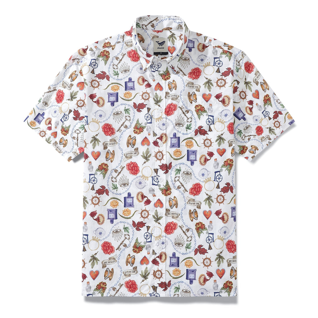 Men's Hawaiian Shirt Vintage Grocery Store Print Cotton Button-down Short Sleeve Aloha Shirt By Sylvia