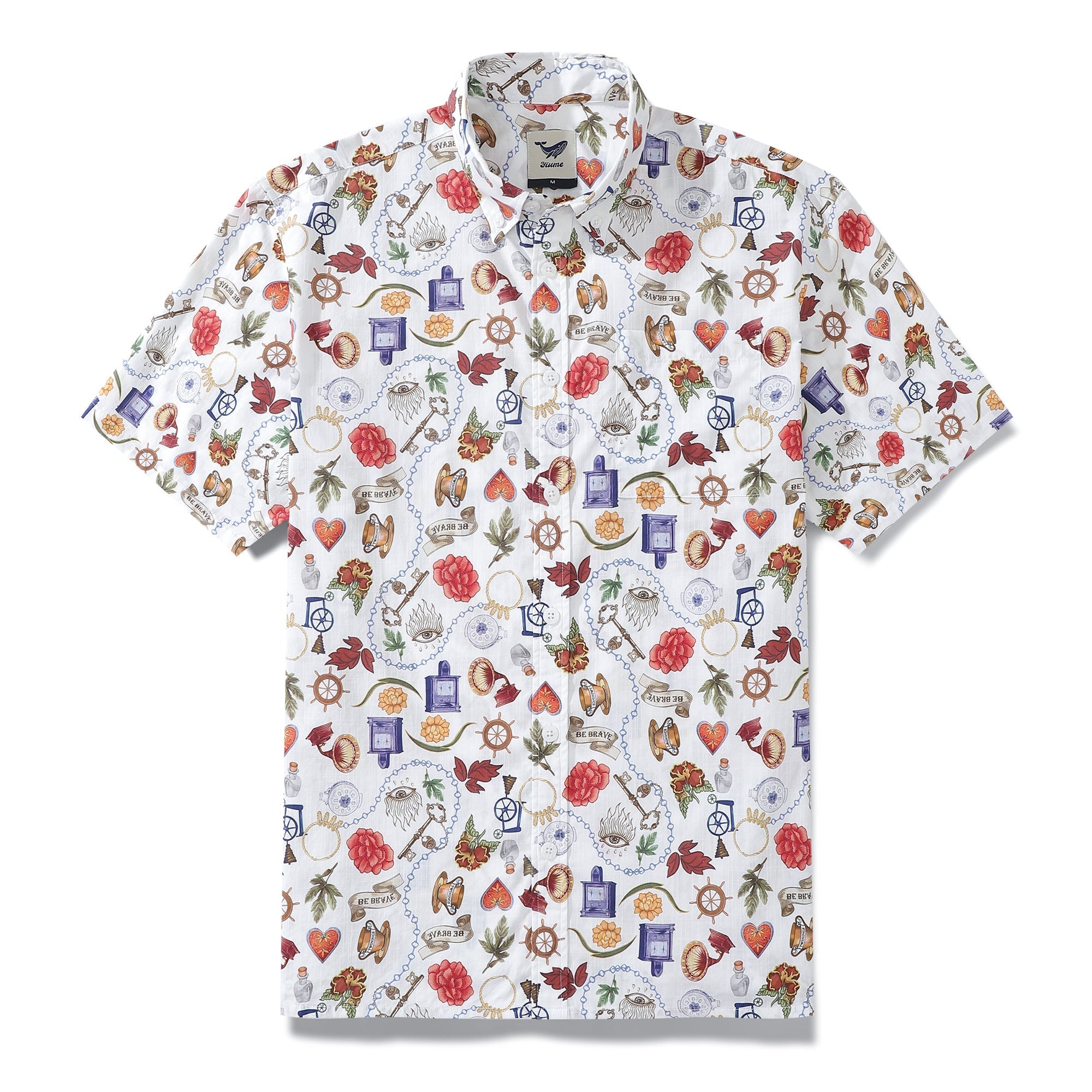 Men's Hawaiian Shirt Vintage Grocery Store Print Cotton Button-down Short Sleeve Aloha Shirt By Sylvia