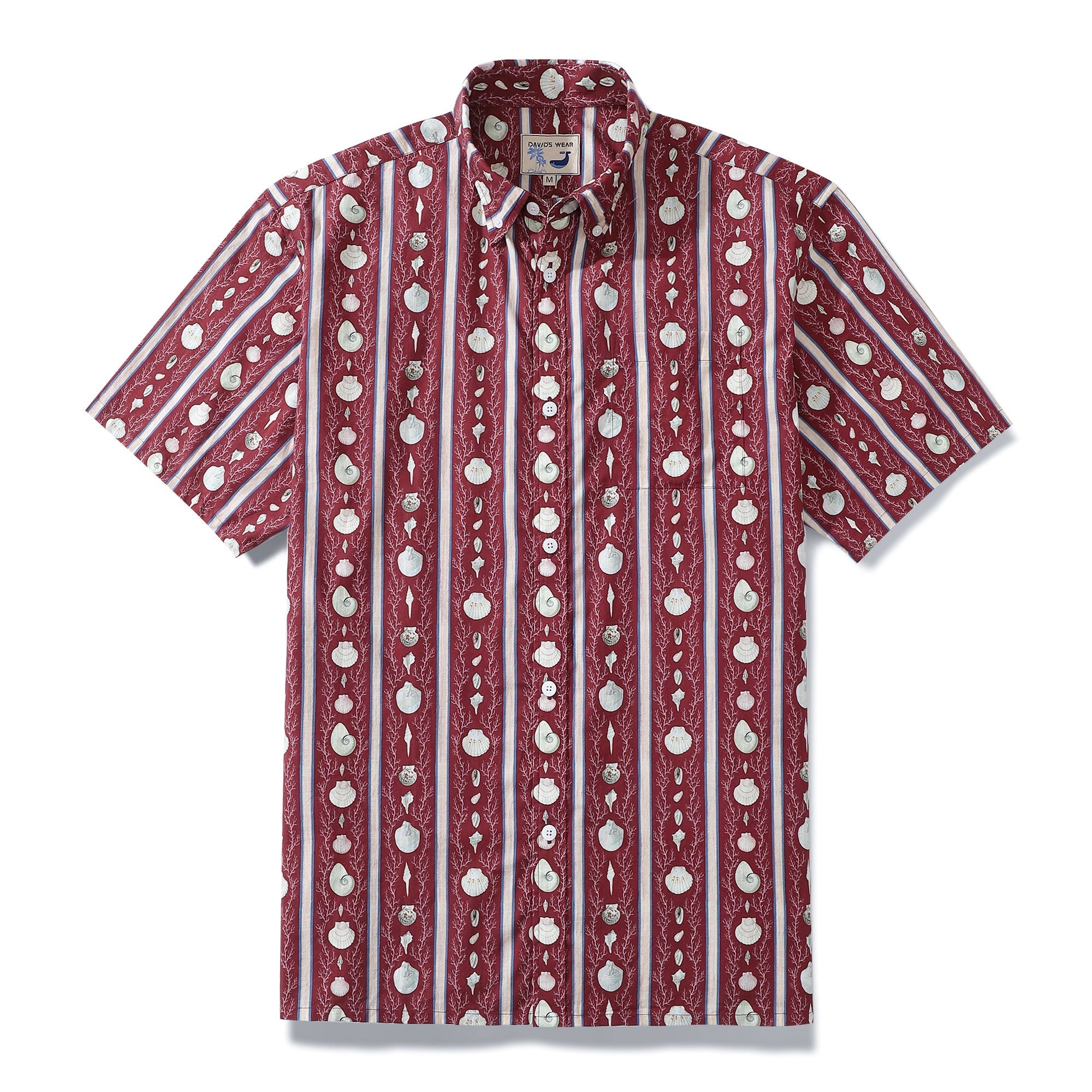 Hawaiian Shirt For Men Red Vintage Cotton Shirt Vertical Striped Shell Short Sleeve By Amy