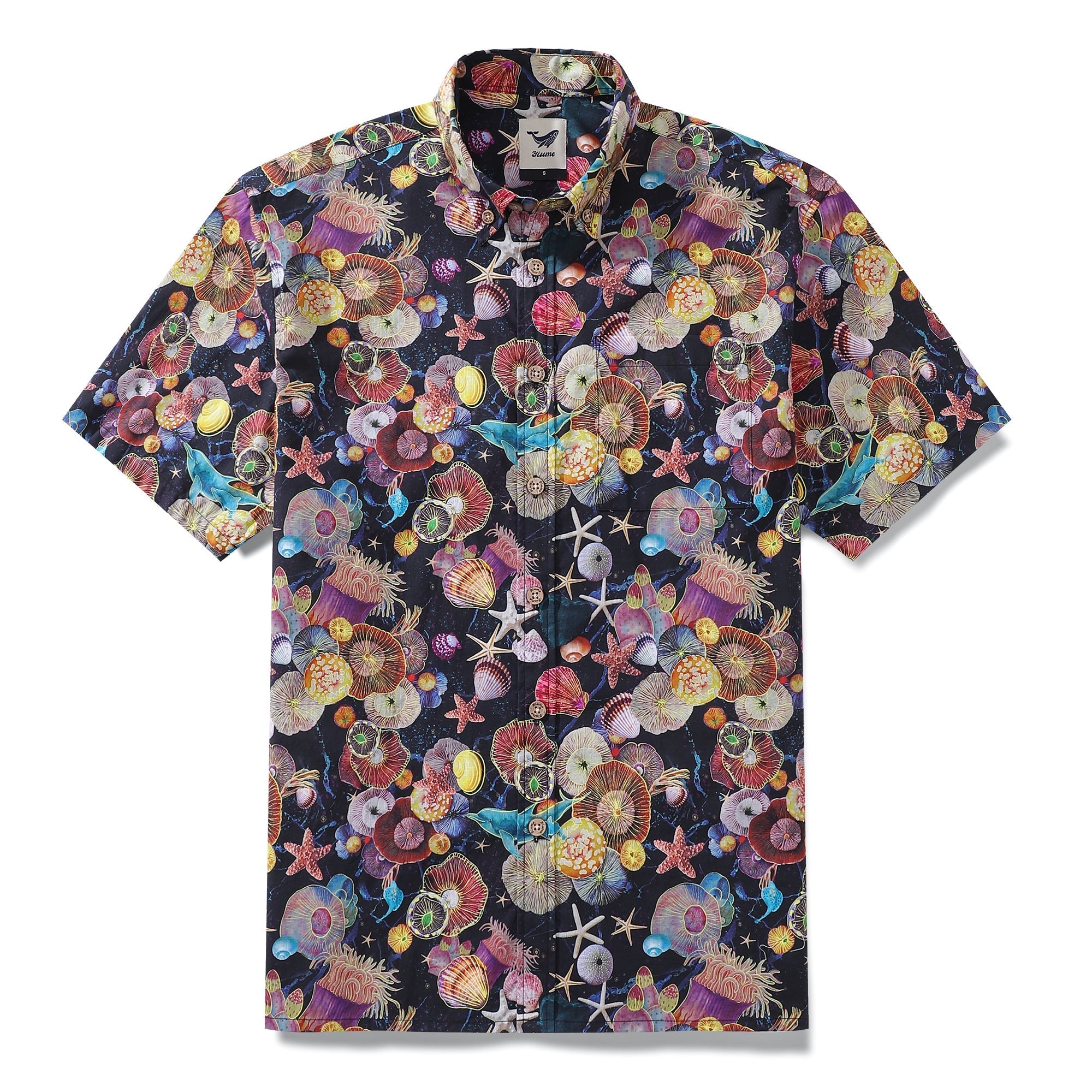 Men's Hawaiian Shirt Coral Wonderland Print Cotton Button-down Short Sleeve Aloha Shirt By Sylvia