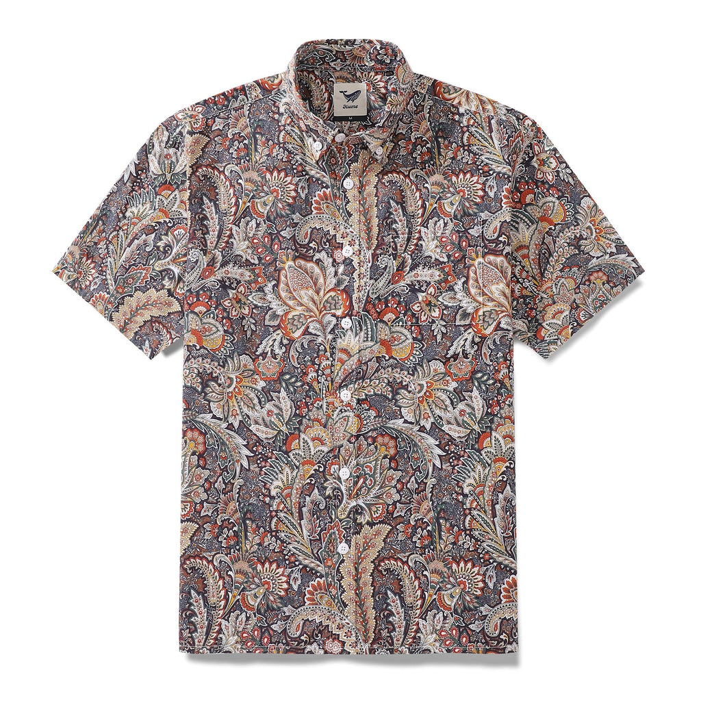 Men's Hawaiian Shirt Scroll Pattern Print Cotton Button-down Short Sleeve Aloha Shirt By Sylvia