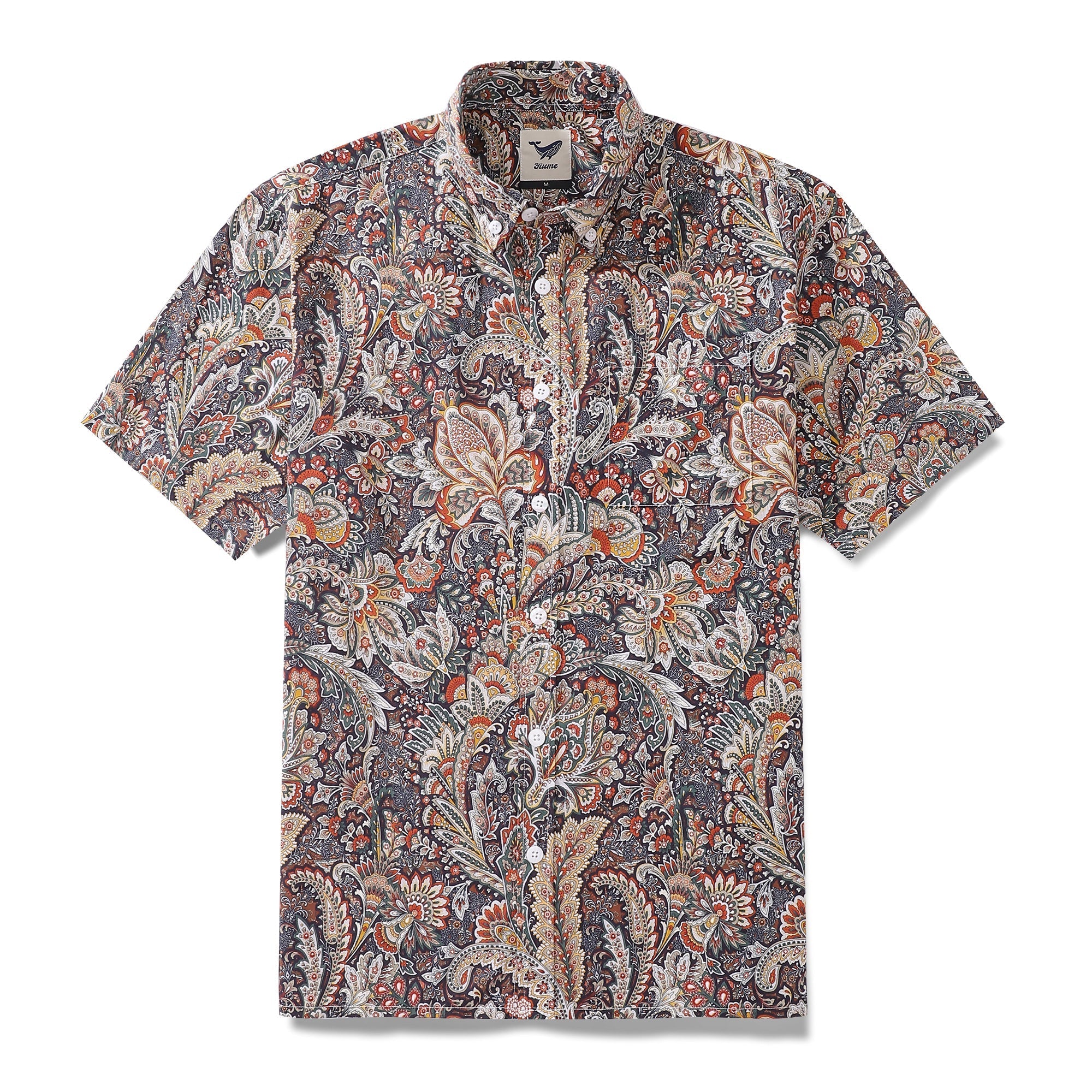 Men's Hawaiian Shirt Scroll Pattern Print Cotton Button-down Short Sleeve Aloha Shirt By Sylvia