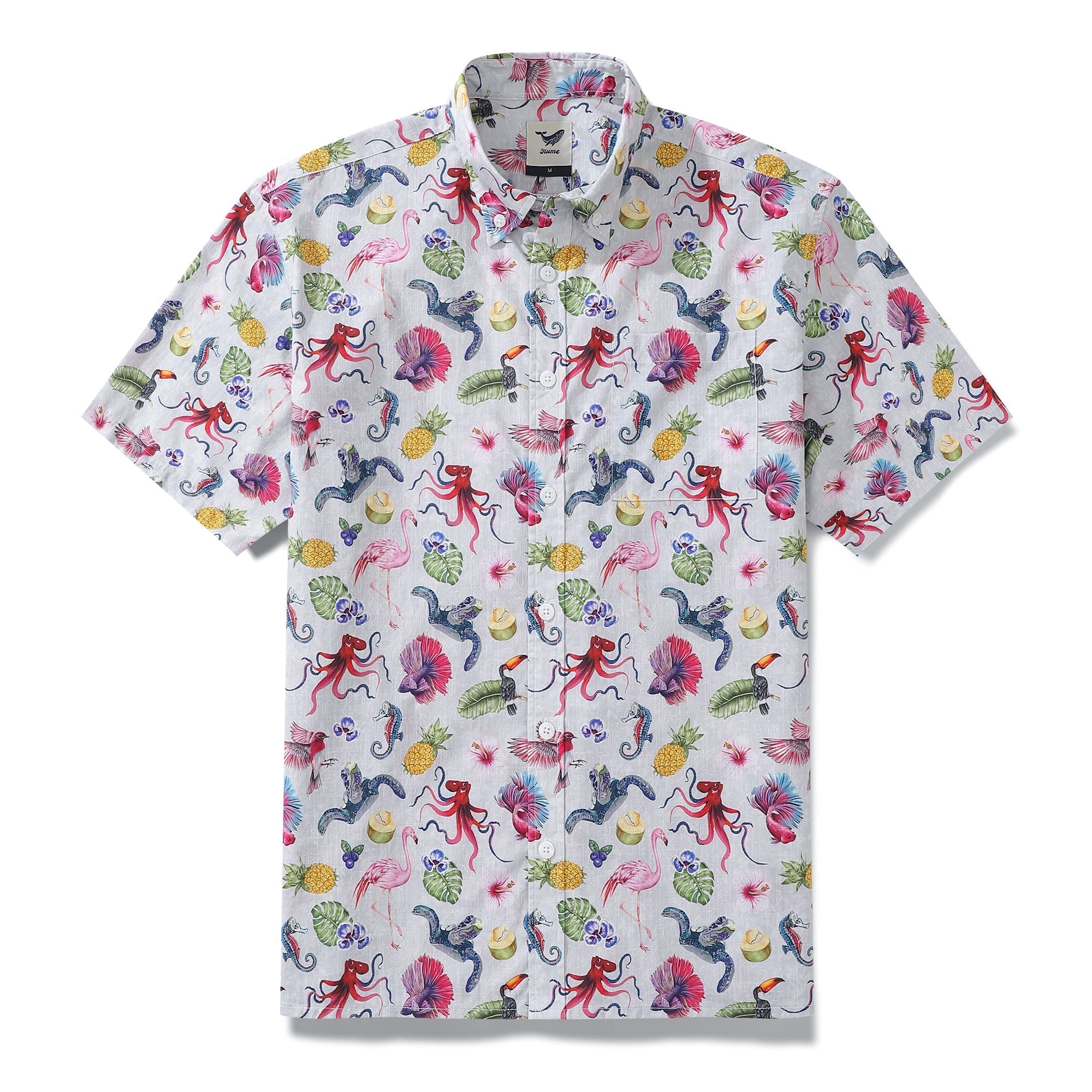 Men's Hawaiian Shirt Tropical Symphony Print Cotton Button-down Short Sleeve Aloha Shirt By Amy