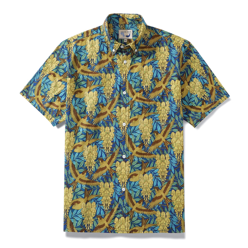 Hawaiian Shirts For Men Maurice Pillard Verneuil Birds and Wisteria Designer Shirt Short Sleeve By Amy