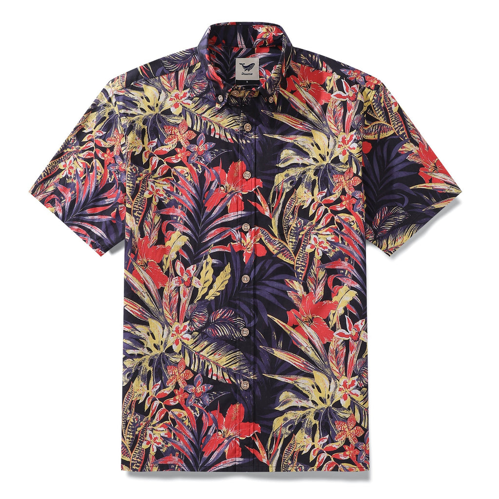 Men's Hawaiian Shirt Summer Night Print Cotton Button-down Short Sleeve Aloha Shirt By Amy