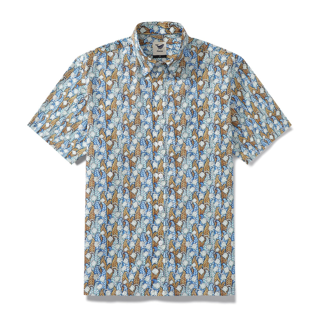 Men's Hawaiian Shirt Lily of the Valley Print Cotton Button-down By Amy