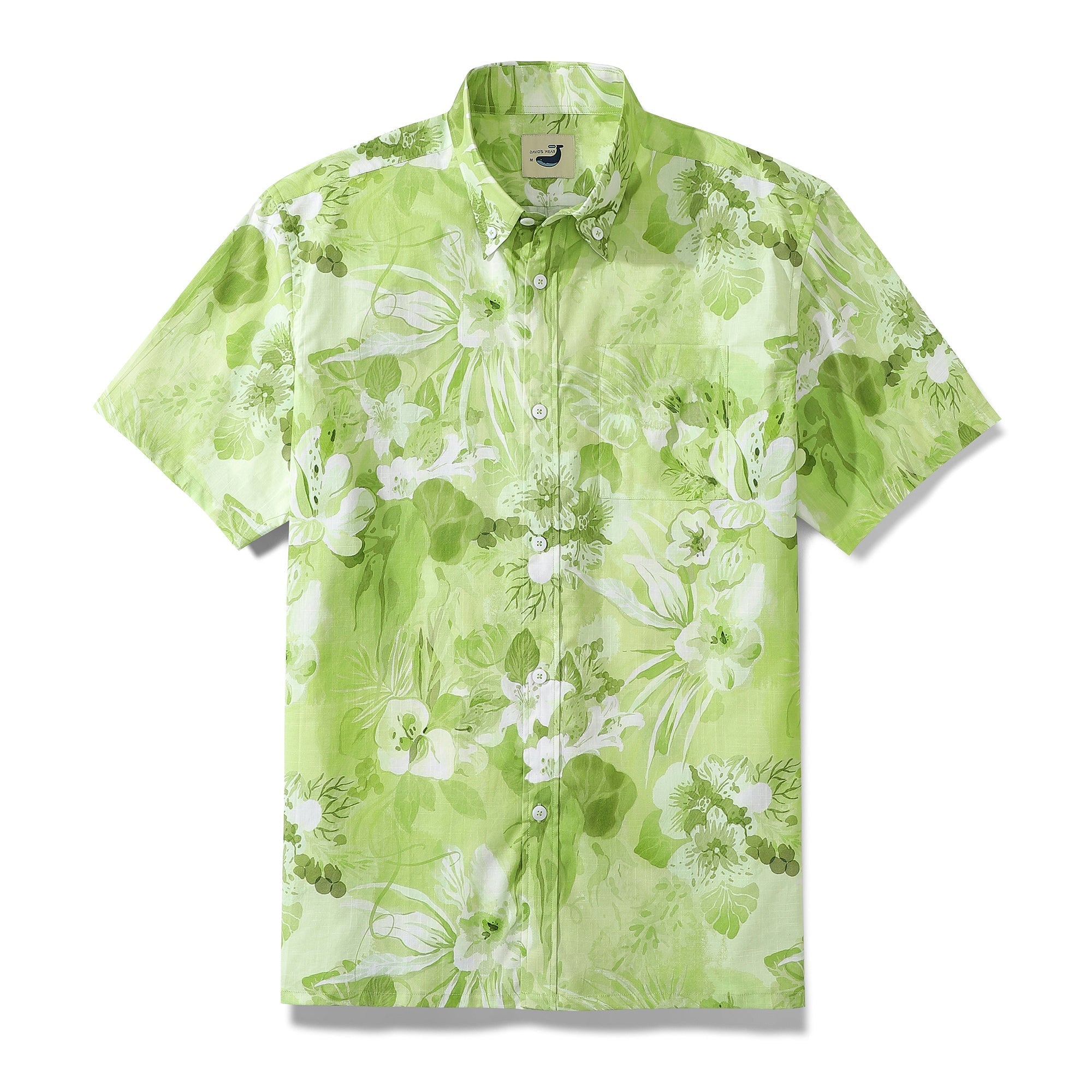 Hawaiian Shirts For Men Tropical Green Floral Cotton Button Down Short Sleeve Aloha Shirt By Evan