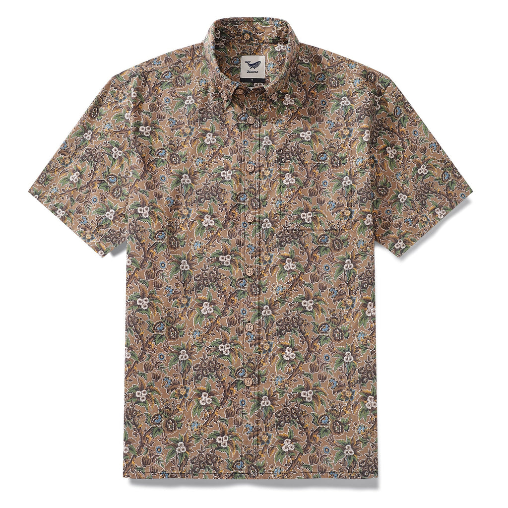 Men's Hawaiian Shirt Autumn Colors Print Cotton Button-down Short Sleeve Aloha Shirt By Amy