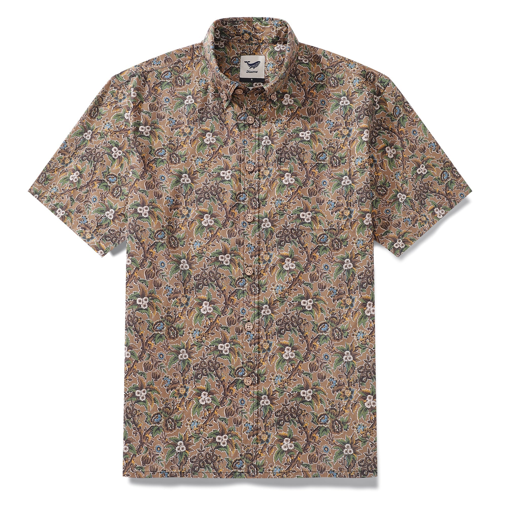 Men's Hawaiian Shirt Autumn Colors Print Cotton Button-down Short Sleeve Aloha Shirt By Amy
