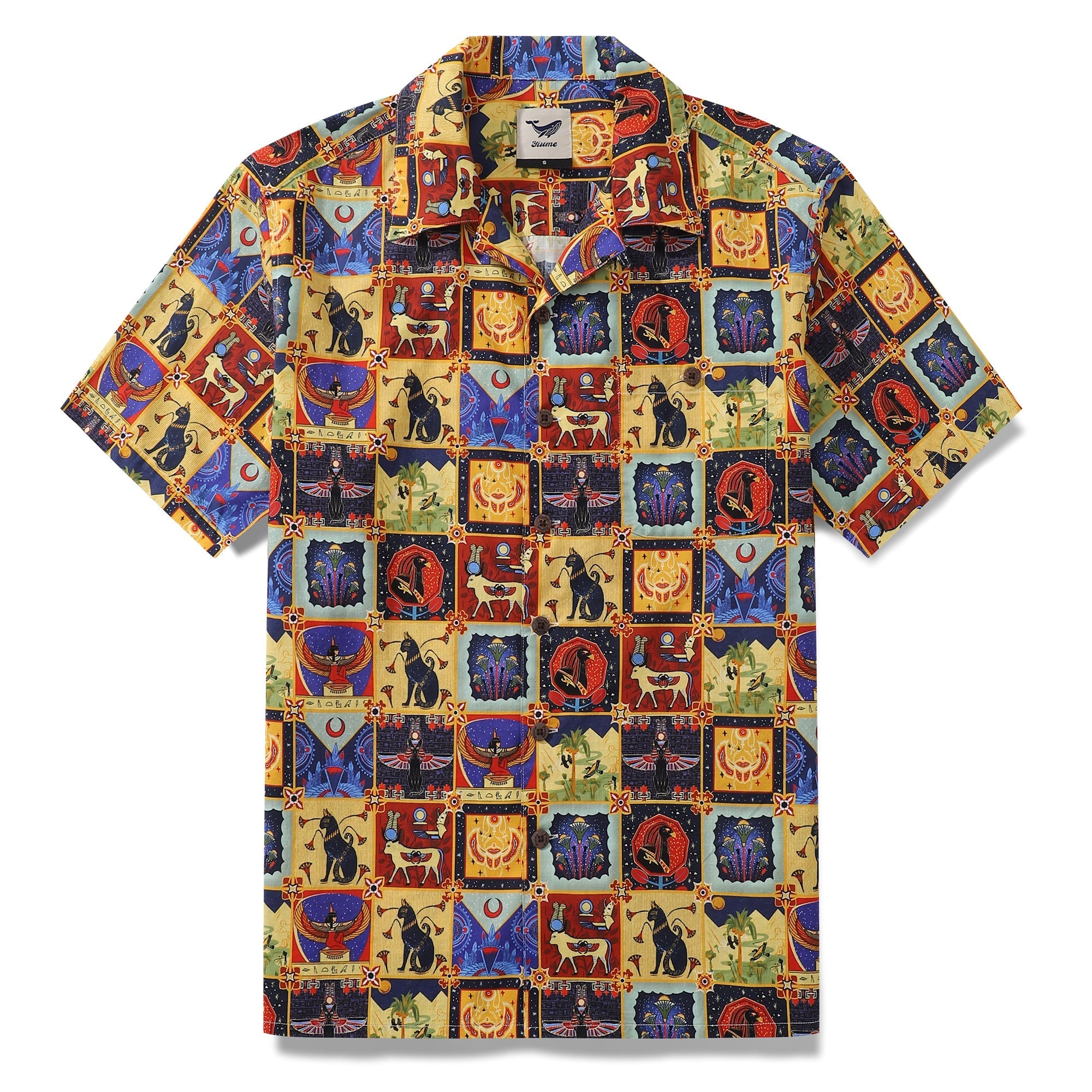 1940s Vintage Hawaiian Shirt For Men Ancient Egyptian Totem Shirt Camp Collar 100% Cotton By Yakima