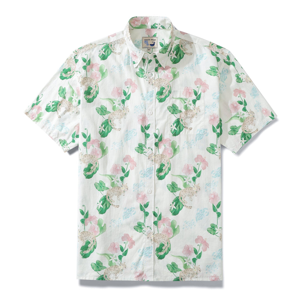 Hawaiian Shirt For Men Tropical Leopard And Hibiscus Short Sleeve Designer Shirt By Evan