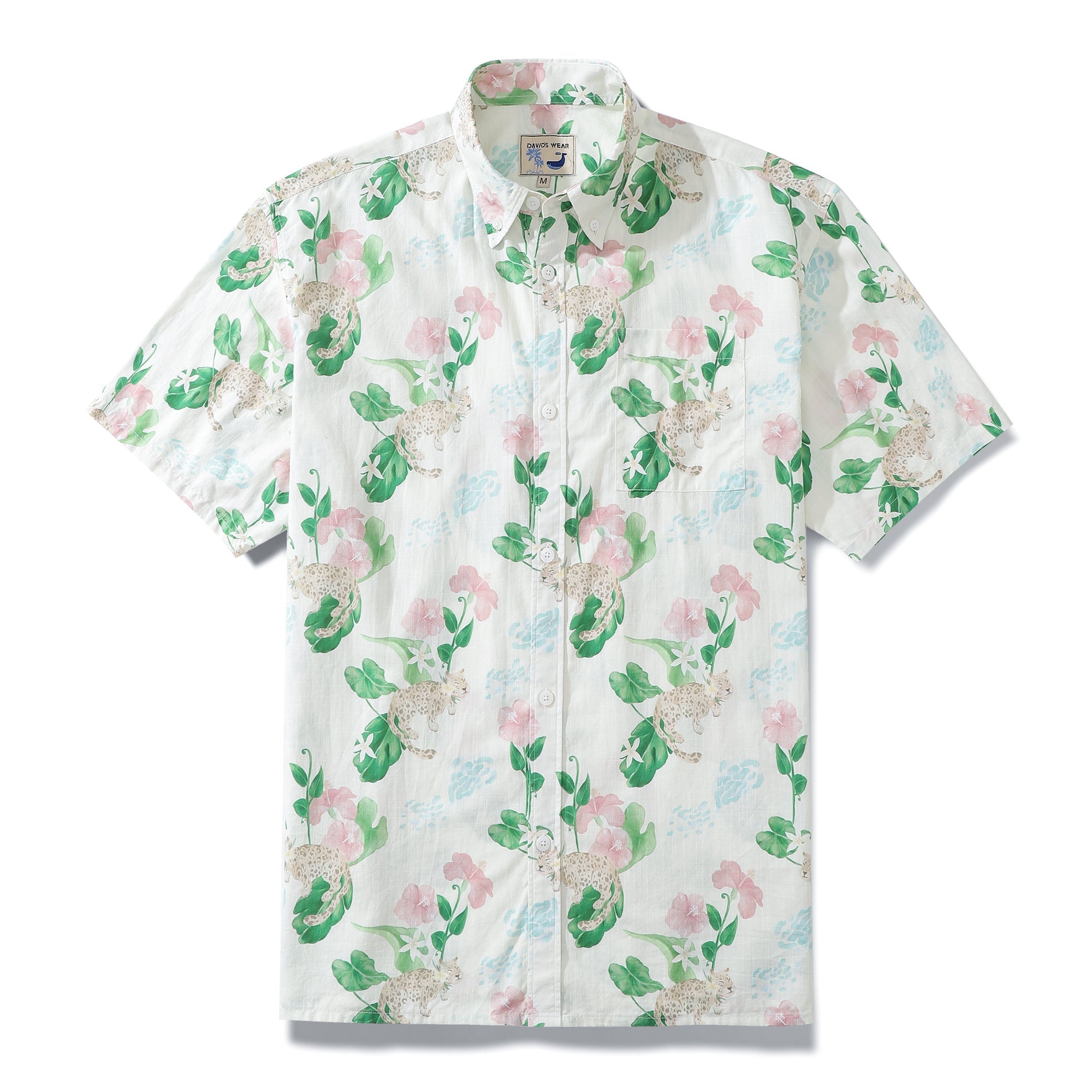 Hawaiian Shirt For Men Tropical Leopard And Hibiscus Short Sleeve Designer Shirt By Evan