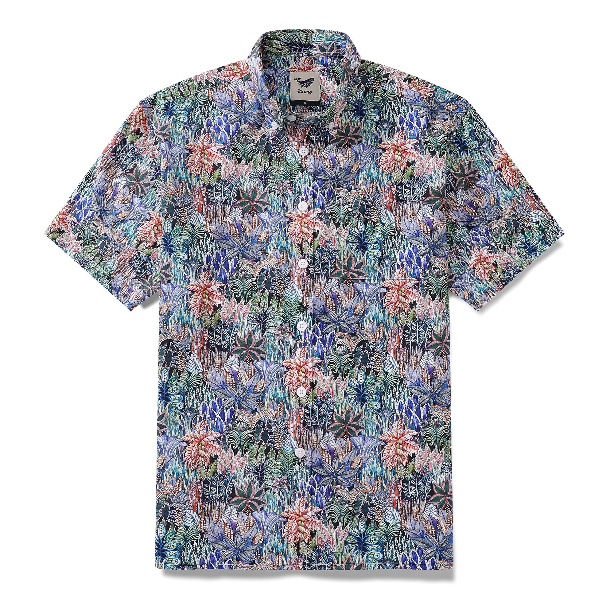 Men's Hawaiian Shirt Mysteries of the Jungle Print Cotton Button-down Short Sleeve Aloha Shirt By Sylvia