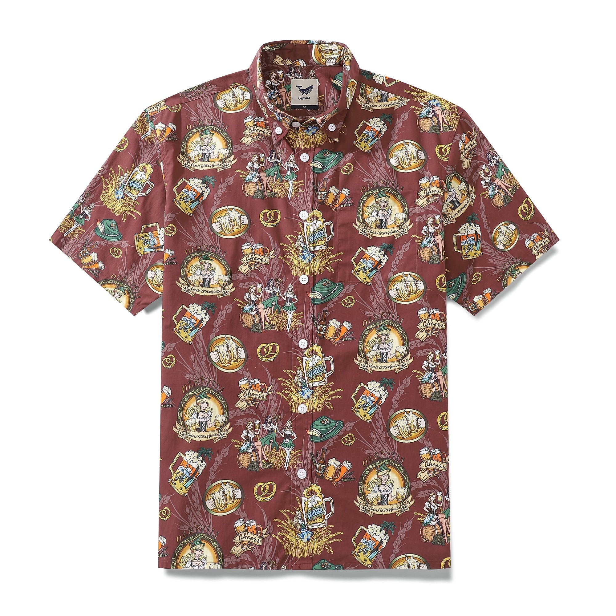 Men's Hawaiian Shirt “O'zapft is” Print Cotton Button-down Short Sleeve Aloha Shirt By Sun