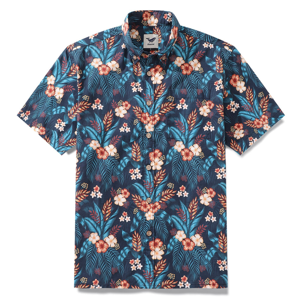 Men's Hawaiian Shirt Tropical Night Print By ME.COCO.DESIGN Cotton Button-down Short Sleeve Aloha Shirt