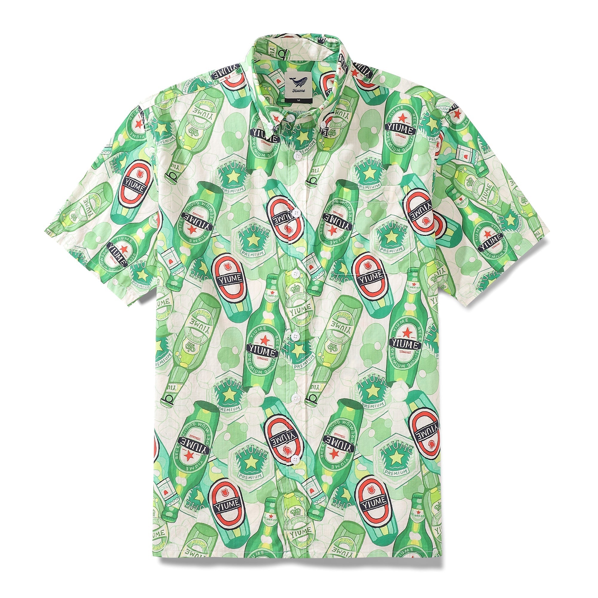 Men's Hawaiian Shirt Green Bubble Print Cotton Button-down Short Sleeve Aloha Shirt By Evan