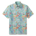 Men's Hawaiian Shirt Blue Sea Amusement Park Cotton Button-down Short Sleeve Aloha Shirt By Sylvia