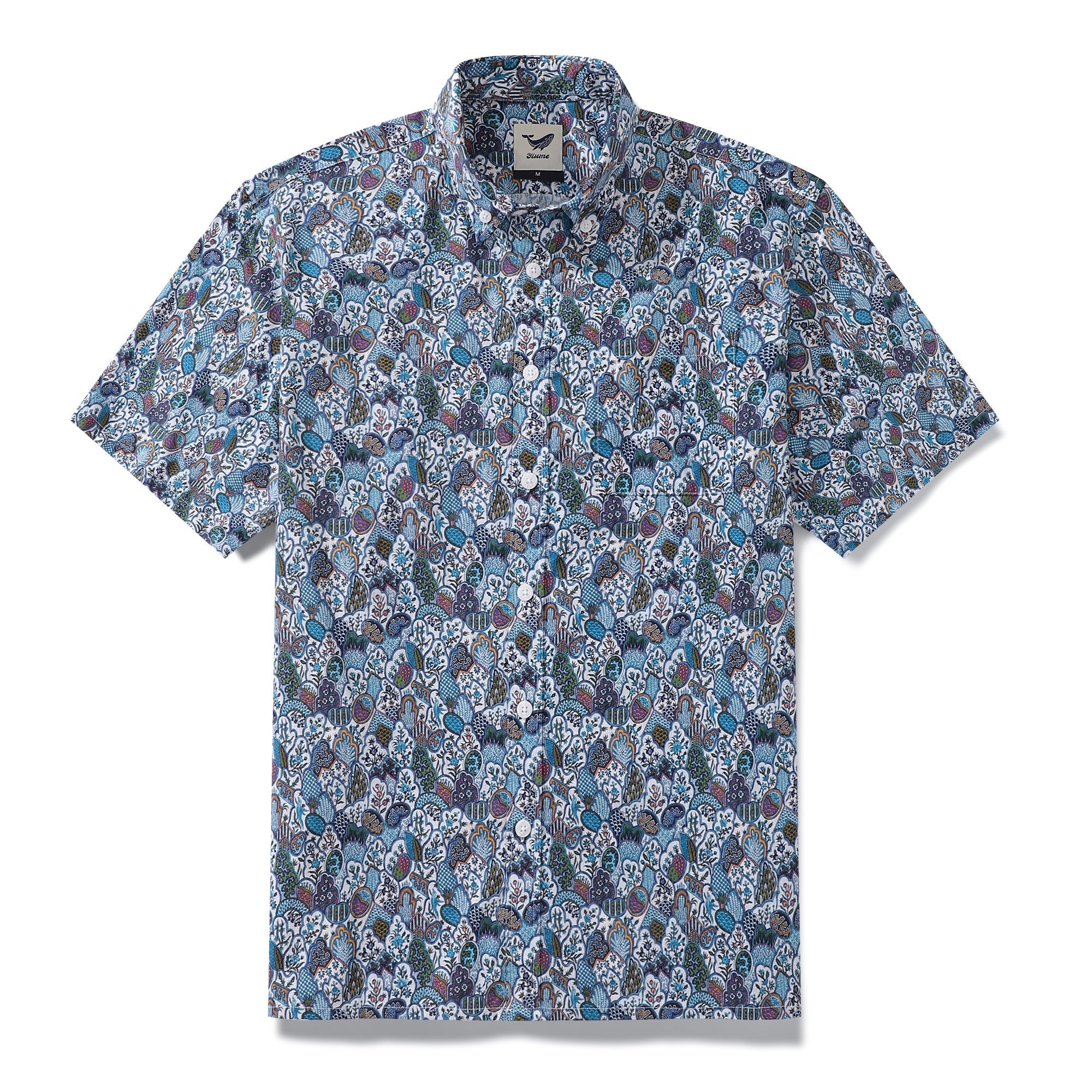 Men's Hawaiian Shirt Vintage Floral Print Cotton Button-down Short Sleeve Aloha Shirt By Amy