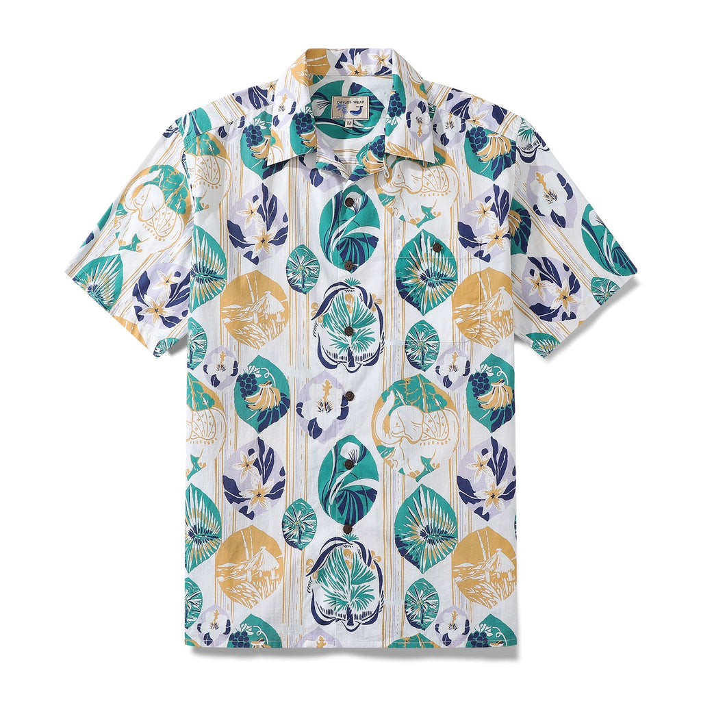 Striped Base Fabric with Vintage Tropical Flower Print Short-Sleeved Hawaiian Shirt By Evan
