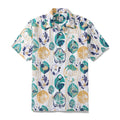 Striped Base Fabric with Vintage Tropical Flower Print Short-Sleeved Hawaiian Shirt By Evan