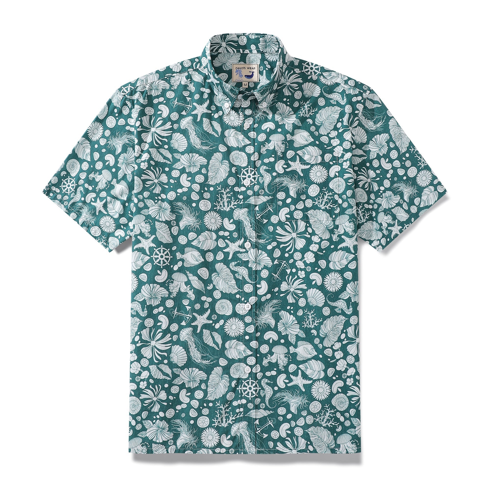 Men's Hawaiian Shirt Seabed strolling Print Cotton Button-down Short Sleeve Aloha Shirt By Amy