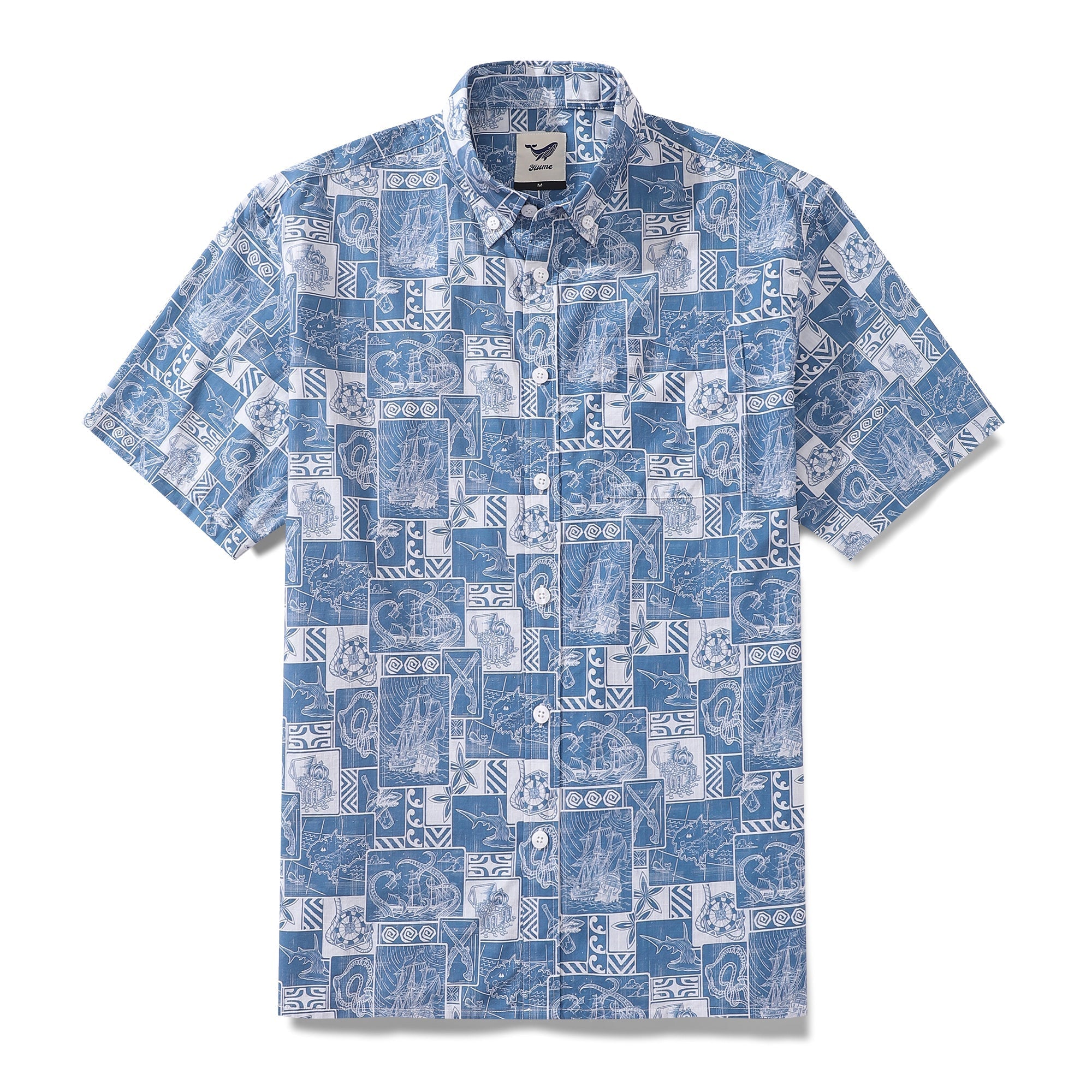 Men's Hawaiian Shirt Pirate Adventure Print Cotton Button-down Short Sleeve Aloha Shirt By Sun