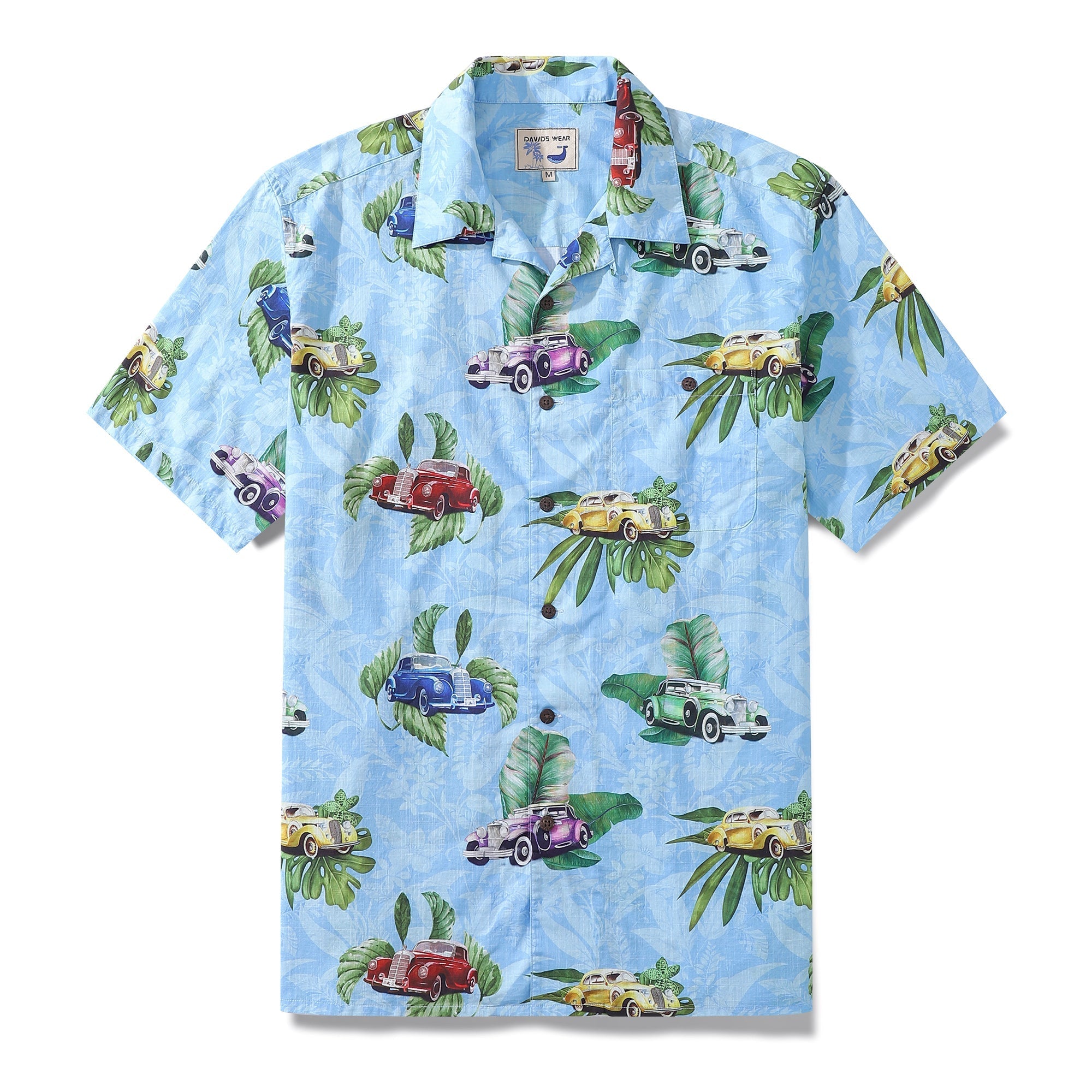 Hawaiian Shirt For Men Old-Fashioned Car Shirt Camp Collar 100% Cotton By Sylvia