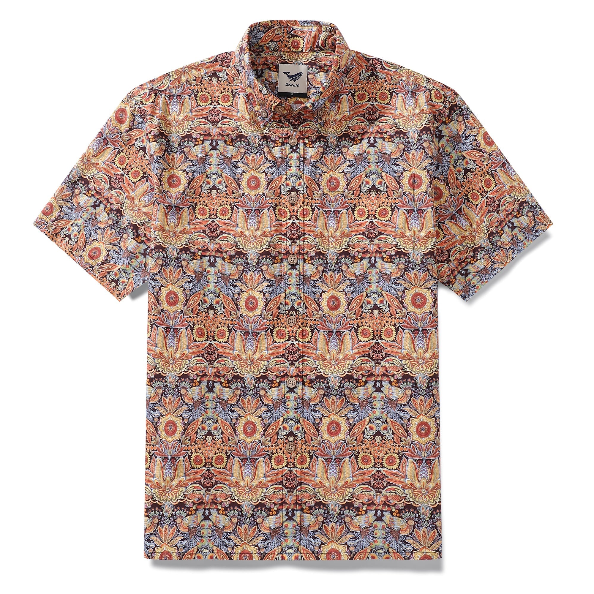 Men's Hawaiian Shirt Mystical Garden Print Cotton 1940s Vintage Short Sleeve Aloha Shirt By Sylvia