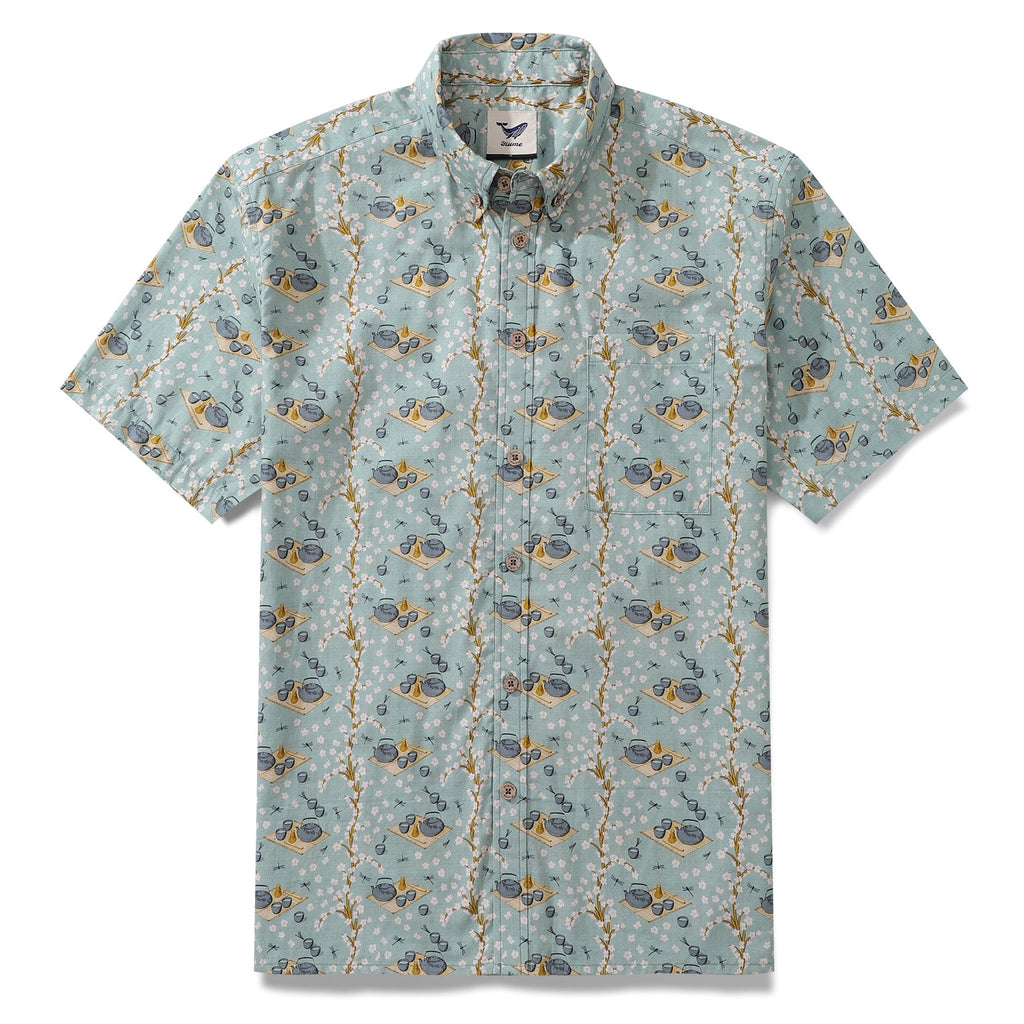 Men's Hawaiian Shirt Tea Ceremony By ME.COCO.DESIGN Cotton Button-down Short Sleeve Aloha Shirt