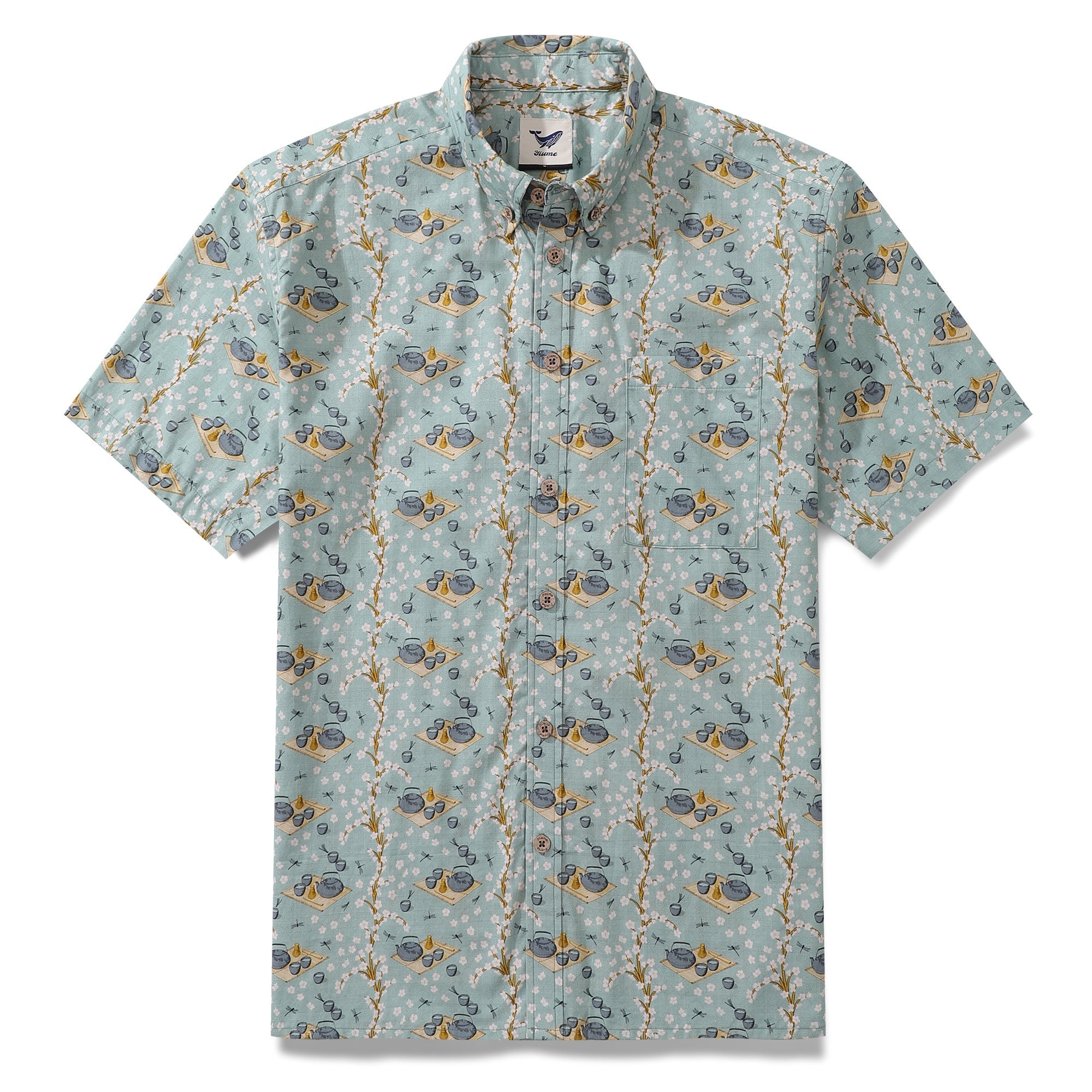 Men's Hawaiian Shirt Tea Ceremony By ME.COCO.DESIGN Cotton Button-down Short Sleeve Aloha Shirt