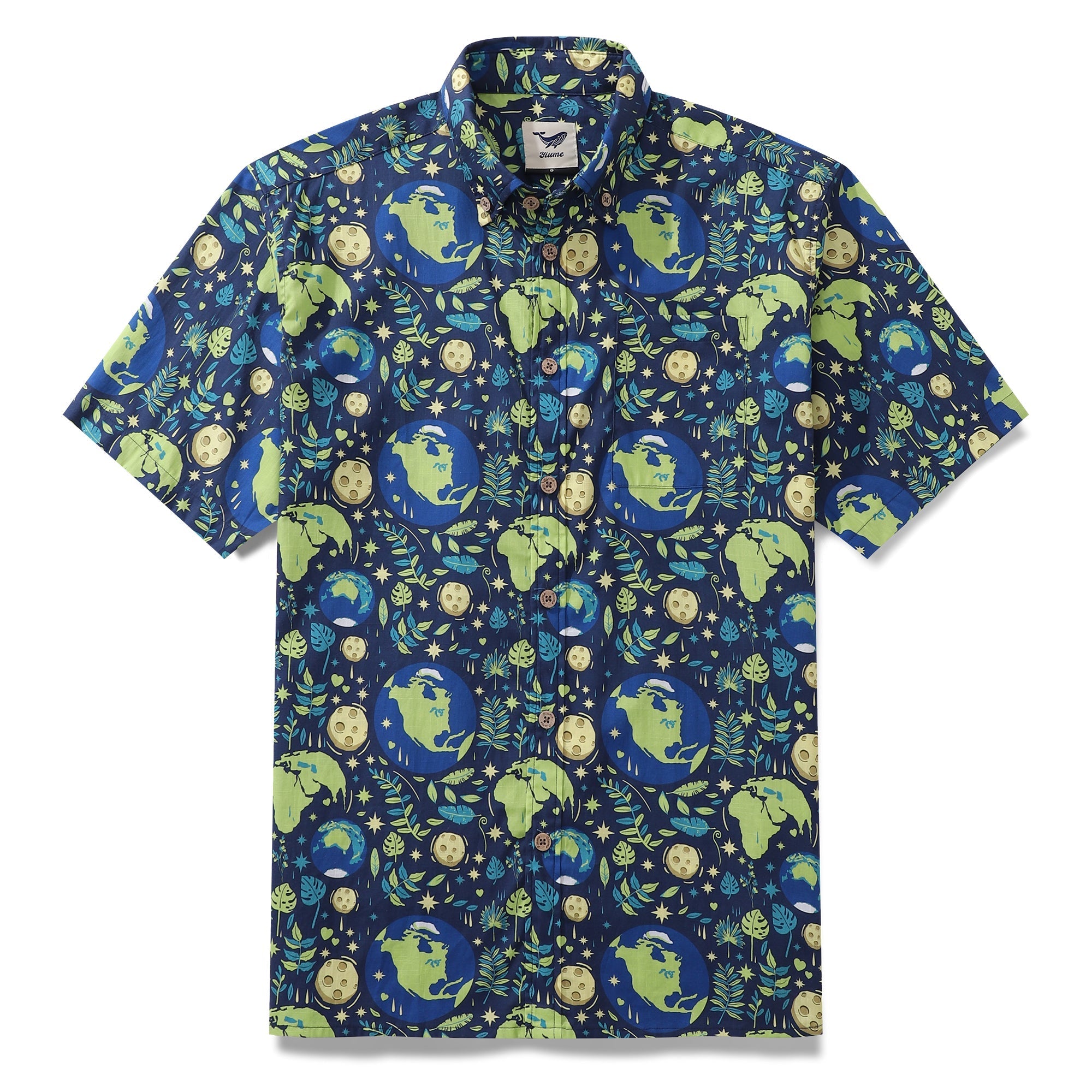 Men's Hawaiian Shirt Blue Planet Earth Day Shirt Cotton Button-down Short Sleeve Aloha Shirt By Yakima