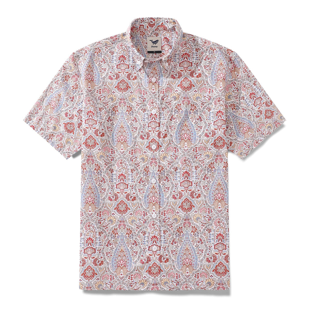 Men's Hawaiian Shirt Flower Pattern Print Cotton Button-down Short Sleeve Aloha Shirt By Amy