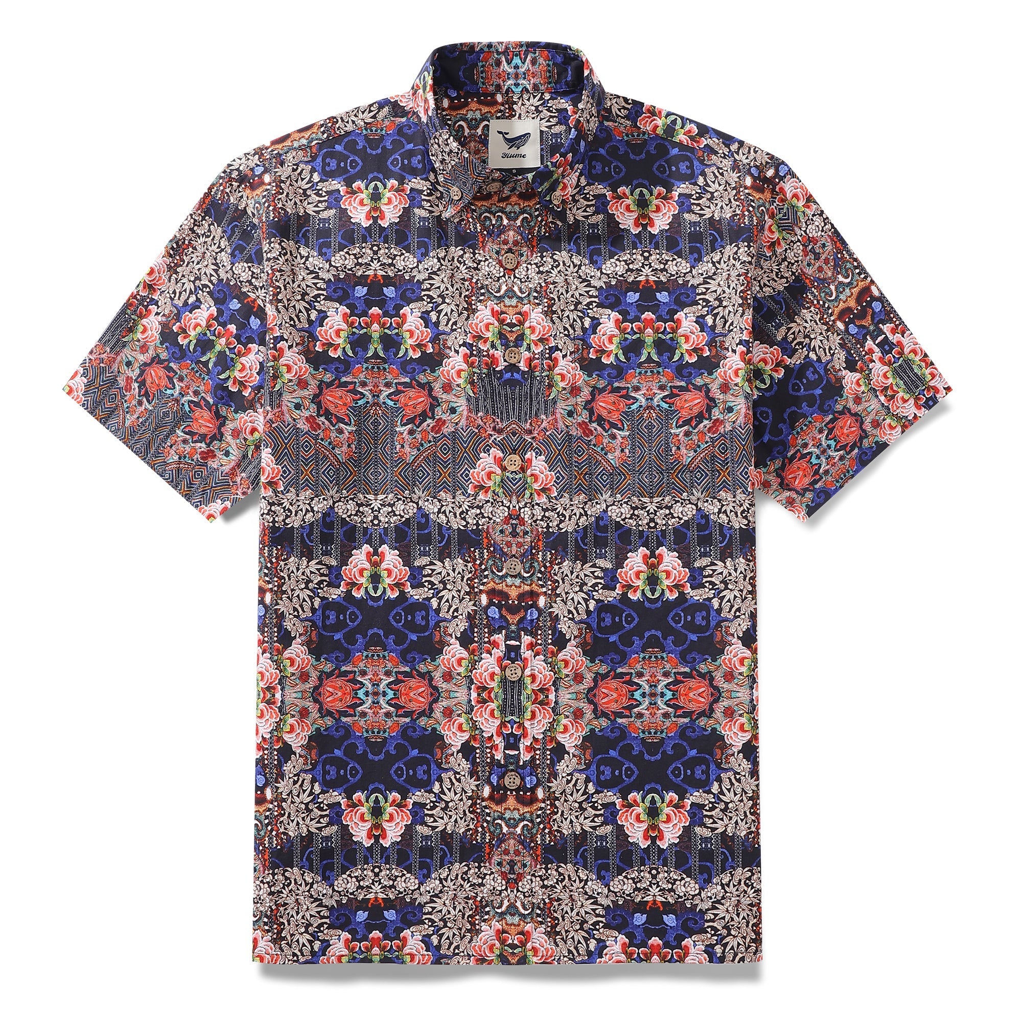 Men's Hawaiian Shirt Blossoms of Antiquity Print 1940s Vintage Short Sleeve Aloha Shirt By Amy