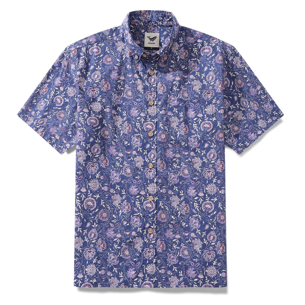 Men's Hawaiian Shirt Mystic Flowers Print Cotton Button-down Short Sleeve Aloha Shirt By Amy