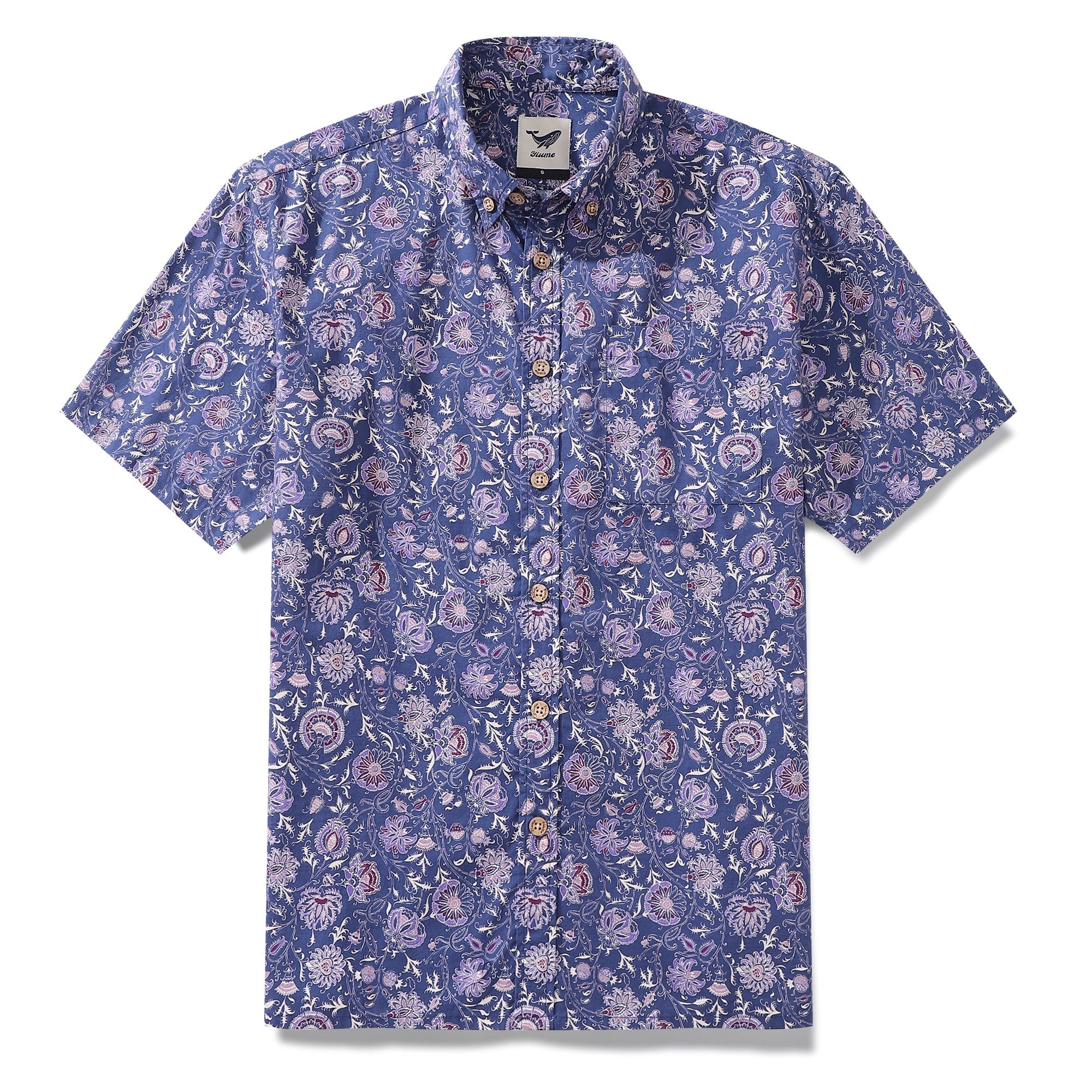 Men's Hawaiian Shirt Mystic Flowers Print Cotton Button-down Short Sleeve Aloha Shirt By Amy