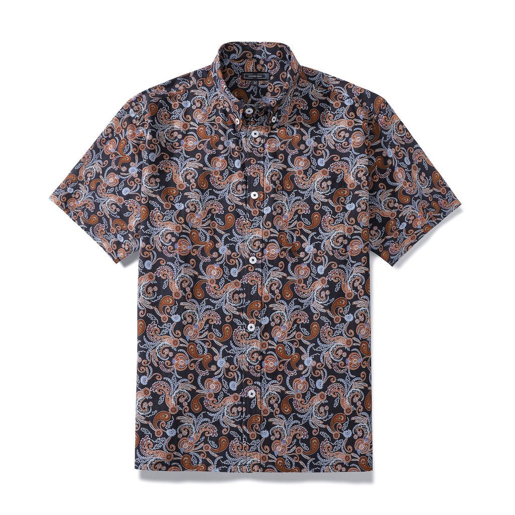 Men's Aloha Shirt Cotton Short Sleeve Classic Pattern Button Down Hidden Pocket By Amy