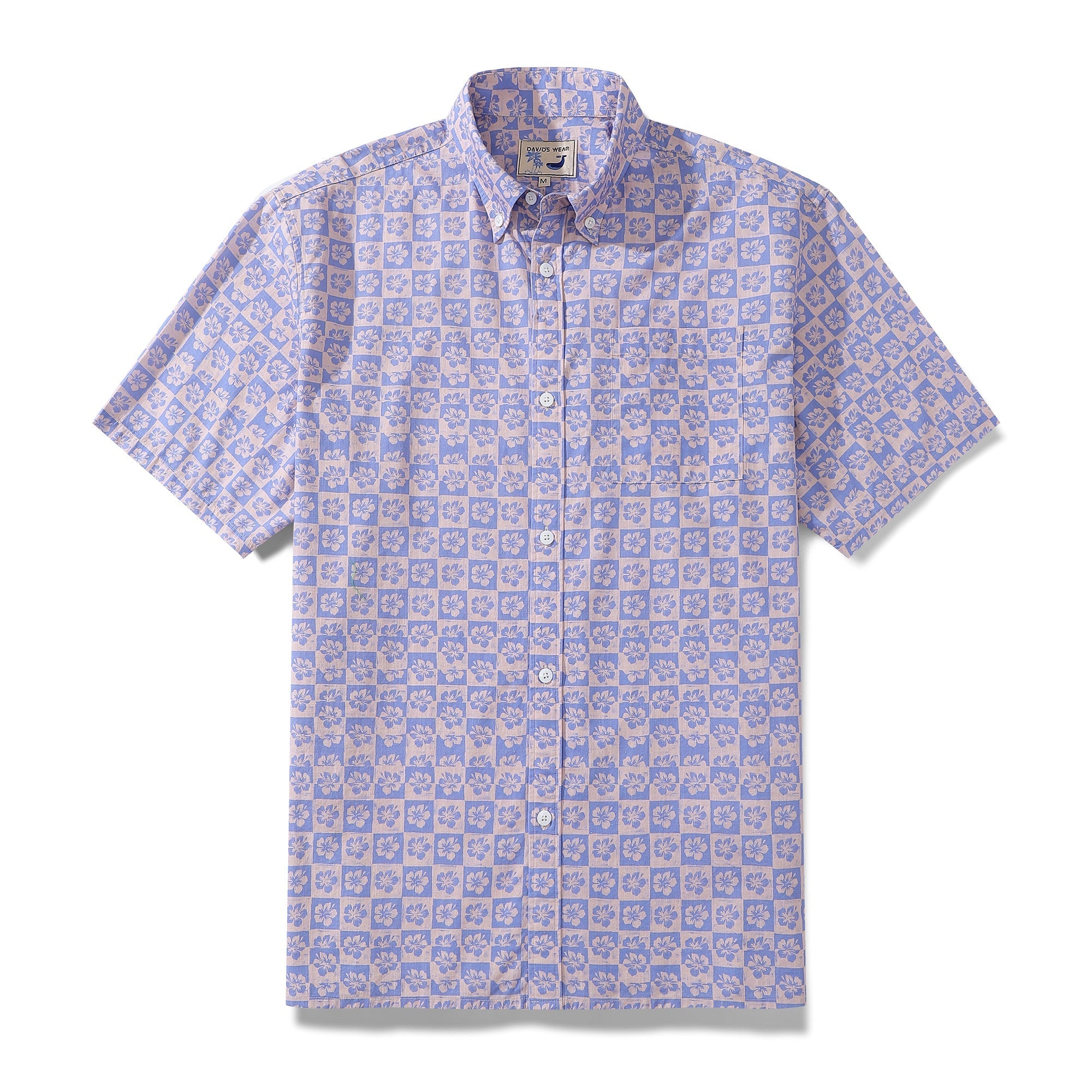 Hawaiian Shirts For Men Retro Hibiscus Print 100% Cotton Short Sleeve By Amy
