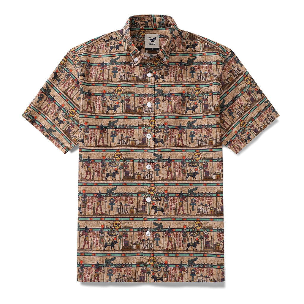 Wrinkle-Free Men's Hawaiian Shirt Egyptian Murals Print Button-down Short Sleeve Aloha Shirt By Sun